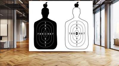 two shooting targets in the form of a silhouette of a man with an Apple on head Wall mural