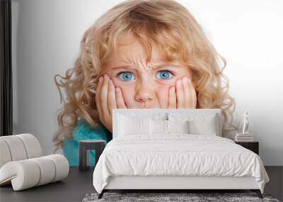 child with girl toothache white background copyspace stock photo isolated Wall mural