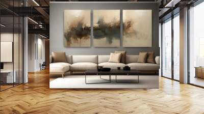 Living room with abstract triptych paintings on the wall Interior design photography for modern home decor and artistic style Wall mural