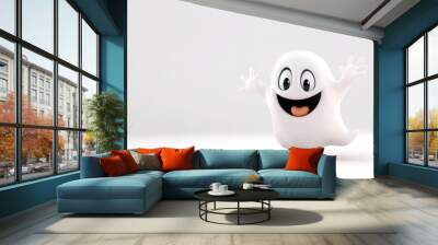 spooky ghost 3d cartoon cute white background copyspace halloween Wall mural