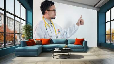 Asian man in Doctor uniform on white background in hospital
 Wall mural