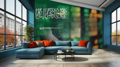 Stock market investment trading financial. Saudi Arabia flag to analyze profitable business finance trend data background Wall mural