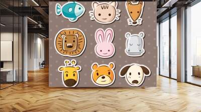 cute animal face stickers Wall mural