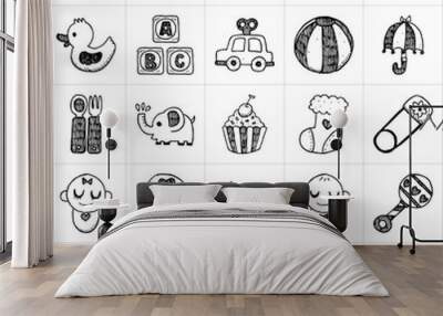 doodle baby icon sets Wall mural