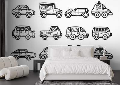 doodle cartoon car icon set Wall mural