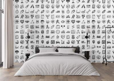 seamless doodle fitness pattern Wall mural