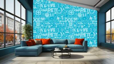 seamless doodle pet pattern Wall mural