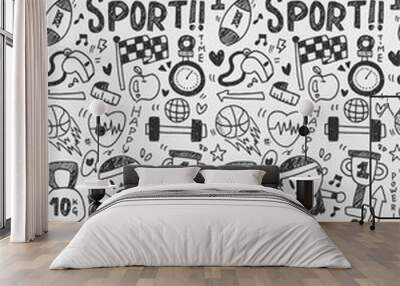 Sport elements doodles hand drawn line icon,eps10 Wall mural