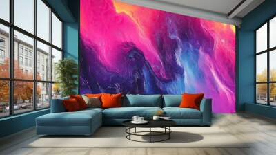 A vibrant gradient with digital glitches and distortions, creating a modern and edgy aesthetic. Wall mural