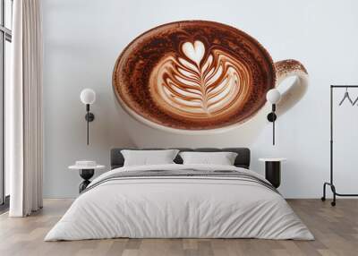 A cup of mocha latte with the picture above, white background Wall mural