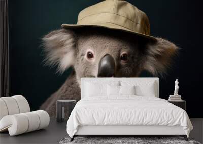 a cute koala wearing a hat Wall mural