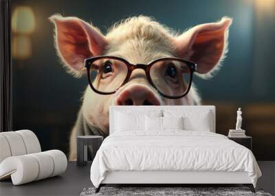 a cute pig wearing glasses Wall mural