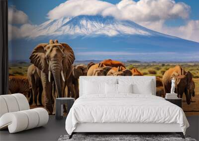 a group of African animals in the zoo 3d rendering AI generative Wall mural