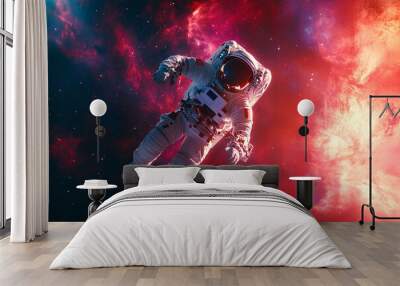 astronaut in space, cool space astronaut with neon, nebula background  Wall mural