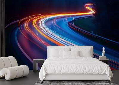 big city racing track with colorful flares, speed movement in urban highway tunnel, night, beautiful, neon Wall mural