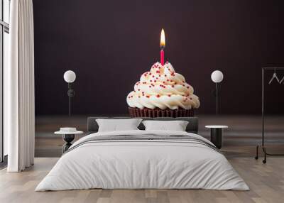 birthday cupcake with one candle Wall mural