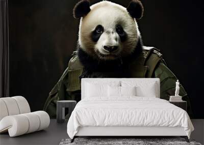 cool panda wearing army uniform Wall mural