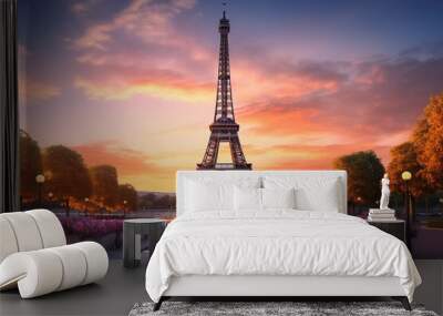 eiffel tower at sunset in paris Wall mural