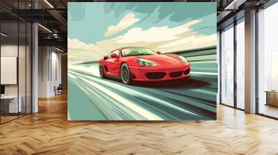 red car at high speed along the highway blur movement speed, cartoon style, vector, 3d rendering Wall mural