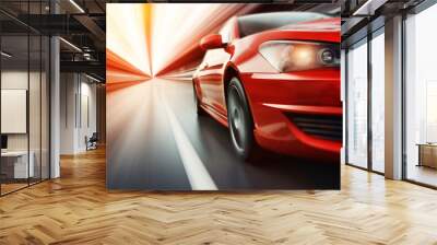 red car at high speed along the highway obscures the speed of movement , 3d rendering , AI generative   Wall mural