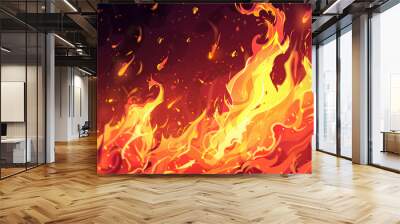 red smoke, red fire, hot, dark black background, vector, 3d rendering Wall mural