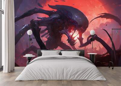 scary alien monster cartoon style Wall mural