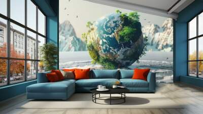 Earth globe with plants in hands. Save the Earth concept. Ecology concept Wall mural