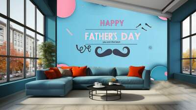 Paper cut clouds with mustache border frame background vector illustration for a happy father's day card design template text HAPPY FATHER'S DAY Wall mural