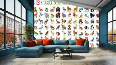 Set of animals collection arranged in alphabetical order from A to Z, Perfect for design and education and kids content. Wall mural