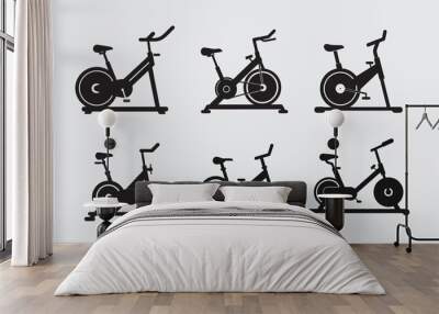 Set of Spin Bike Silhouette Vector Bundle  Indoor Exercise Machine Silhouettes Wall mural