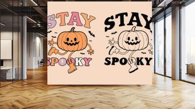 stay spooky Halloween t shirt illustration,vintage t shirt design cartoon  retro Groovy style
happy halloween  Wall mural