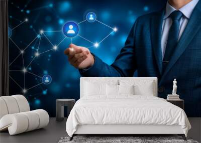 Businessman Connecting Network with Digital People Icons Wall mural