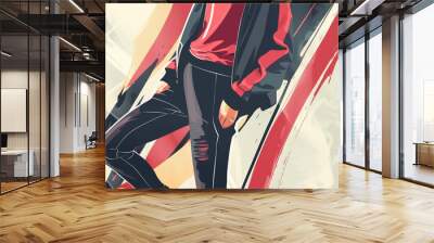 colorful abstract illustration of young woman wearing sportswear Wall mural