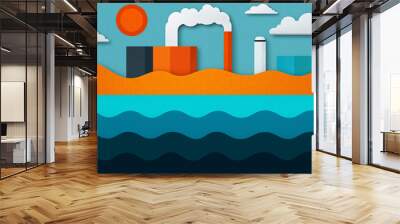 Factory Emissions Polluting Ocean Wall mural