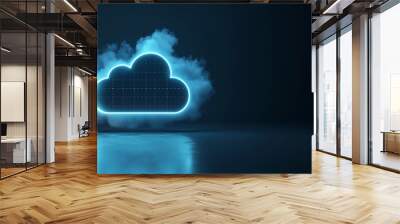 Neon Cloud Symbol in Smoke with Reflection Wall mural