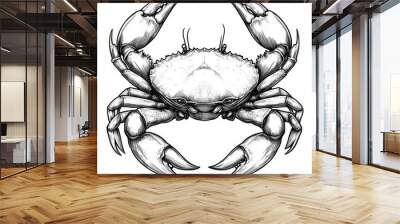 A detailed pencil drawing of a crab in a frontal view with its claws spread wide. Wall mural