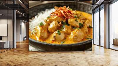 Delicious Chicken Curry with Rice and Fried Onions Wall mural