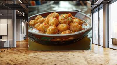 Delicious Fried Food in a Bowl on a River Wall mural