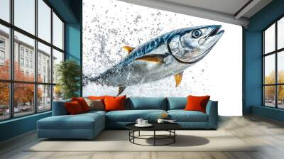 Leaping Tuna Against White Background Wall mural