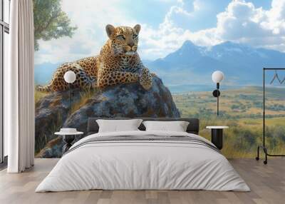 Leopard Resting on a Mountain Top Wall mural