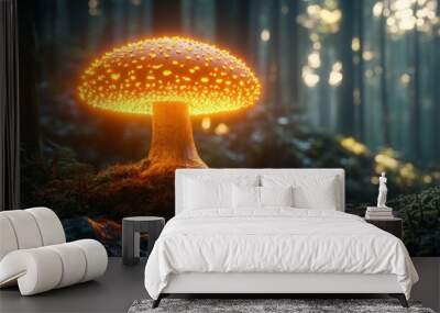 Luminous Mushroom in a Dark Forest Wall mural