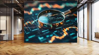 Magnifying Glass on a Stock Market Chart Wall mural