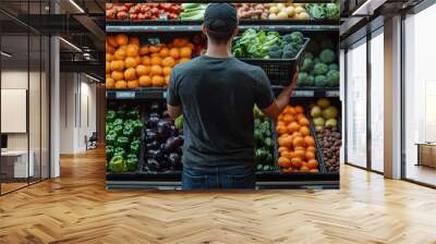 Man Shopping for Produce at a Grocery Store Wall mural