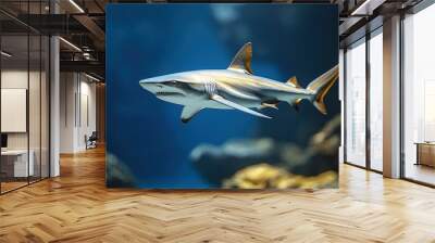 Shark Swimming in Blue Water Wall mural