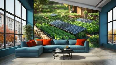 Solar panels providing clean energy for a sustainable garden. Wall mural