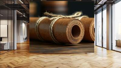 Two Brown Rolled Up Parchment Papers Tied With String Wall mural