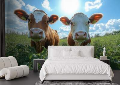 Two Cows Looking at the Camera in the Meadow Wall mural