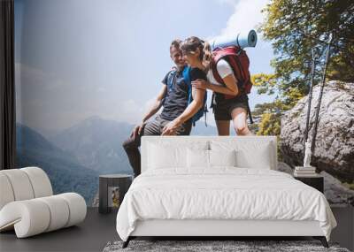 Hikers enjoying on the hiking trip Wall mural