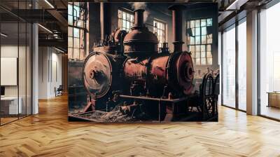 Rusty steam-powered generator in an abandoned factory Wall mural