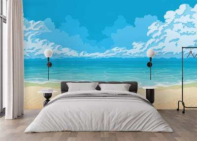 Horizontal seamless background with coast, ocean and clouds. Sandy beach. Wall mural